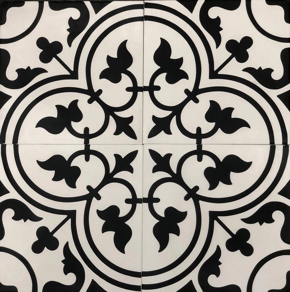 MTO0541 Classic 8X8 Floral Black White Matte Cement Tile Etsy