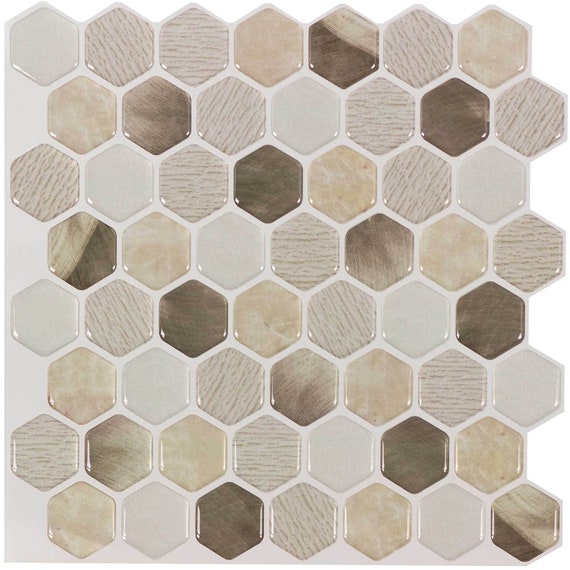 Mto0097 Peel N Stick Contemporary Mini Hex Beige Golden Etsy