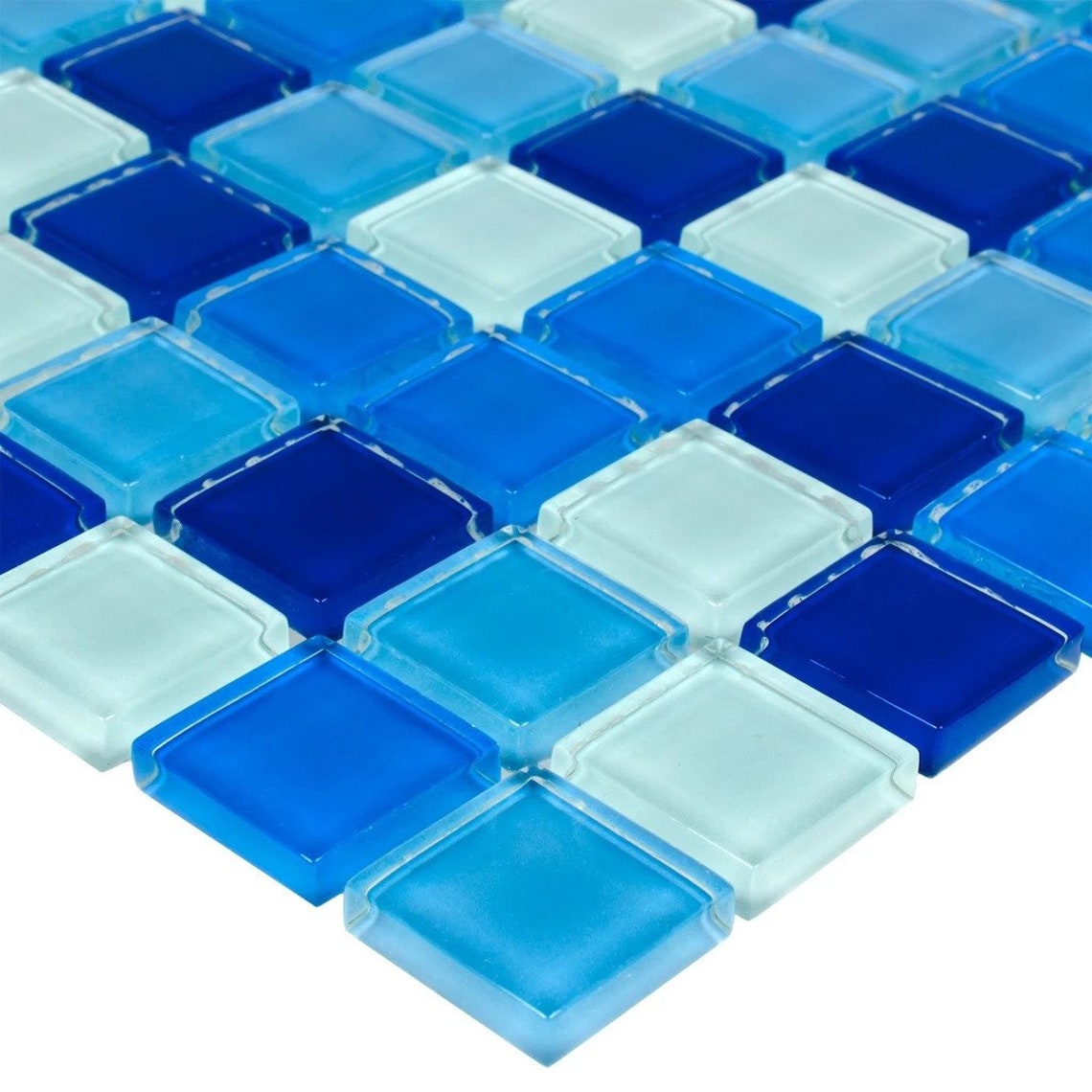 MTO0297 Classic 1X1 Stacked Squares Blue White Glossy Glass Etsy