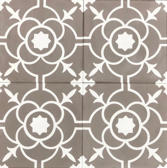 Mto0559 Classic 8x8 Floral Khaki White Matte Cement Tile Etsy