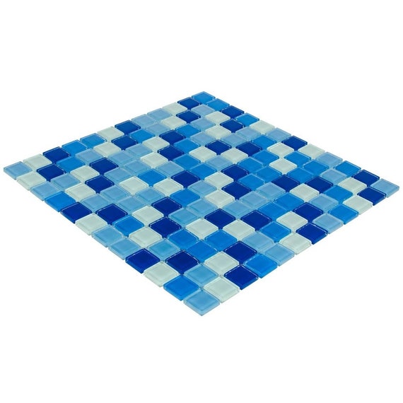 Mto0297 Classic 1x1 Stacked Squares Blue White Glossy Glass Etsy