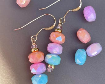 Confection Glass Earrings, Bright Candy Pastels, One of a Kind, Mult-Faceted Colorful Sparkles