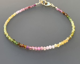 Tourmaline Ombre Sprinkles Bracelet- Dainty, Colorful, One of a Kind, Natural Gems