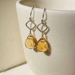 Citrine &quot;SunDrop&quot; Sterling Silver Earrings: Dainty, Natural Gems, November Birthstone