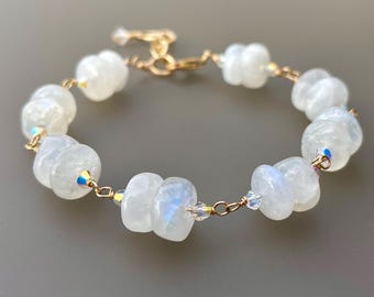 White Moonstone & Crystal “Cloud” Bracelet, Aurora Borealis Crystals, Sparkly, Wedding, Bridal