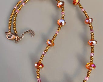 Czech Glass Sienna Sedona Color-Rainbow Beads, Bronze, Lilac Necklace, Antique Copper