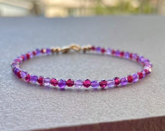 Cabernet Garnet, Amethyst Handmade Bracelet: Dainty Gems, 14k GF, January/February Birthstone