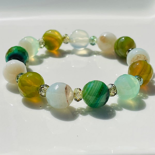 Agate & Glass “Margarita” Stretch Bracelet- Sparkly, Unique, Gift Giving, Easy to Wear