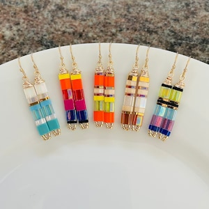 Tila Mosaic Mod-Stick Earrings- Exclusive Design- Colorful, Fun Glass