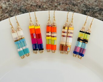 Tila Mosaic Mod-Stick Earrings- Exclusive Design- Colorful, Fun Glass