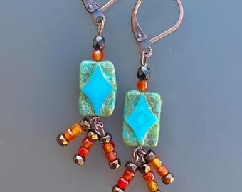 Carnelian Dangles & Czech Glass Handmade Earrings, Arizona Inspired, Sparkly Southwest Vibes