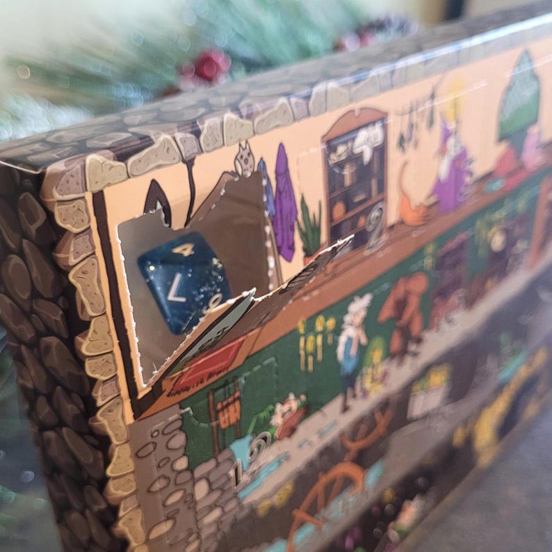 A closeup of an opened Advent calendar door