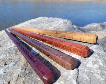 Runic Elemental Wand - Hickory, Walnut, Bloodwood or Purpleheart Wand Engraved with Runes