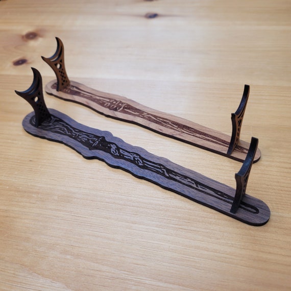Laser Cut Wand Stand With Engraving Black Walnut or Cherry Wood