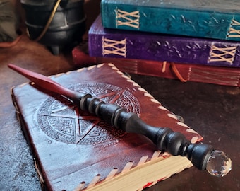Elegant African Mahogany Magic Wand with Glass Gem