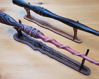 Laser Cut Wand Stand With Engraving - Black Walnut or Cherry Wood