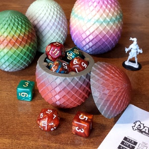 DnD Dice Box - Dragon Egg Dice Box with Diamond Scale Pattern and Random Gradient. Store Your Dungeons and Dragons Dice in Style!