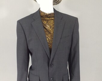 Kansai Yamamoto Japanese avant-garde Homme Wool Blazer, Unisex Pinstripe Suit Coat