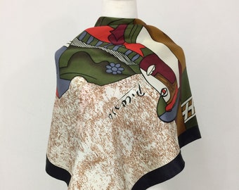 Vintage Picasso Abstract Art Scarf, Colorful Print (34"x34")