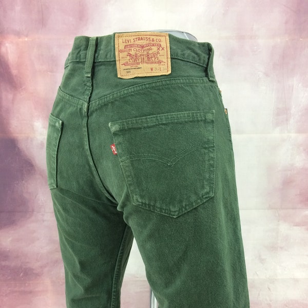 Size 32 Vintage 501 Green Distressed Levis Cutoff Shorts - Made In USA, waist 32" Large