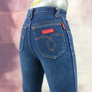 Tamanho 22 Vintage 1970 Chemin De Fer Patchwork Jeans Cintura Alta Perna Cônica Retro Denim, 22" XXS