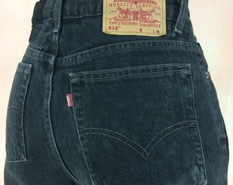 Size 30 Vintage Levis 512 Jeans - Distressed Black Wash - Red Tab - Slim Fit Tapered leg - American Classic Jeans, waist 30" Medium