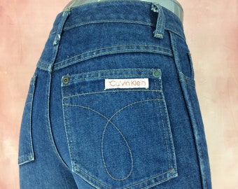 Size 24 Vintage 80's CK Calvin Klein High Waisted Jeans Made in USA, waist 24"