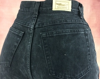 Size 28 Vintage Mom Jeans Waisted Faded Black Wash Tall Jeans 90s Tapered Leg Flannel Lined Jeans - Medium, 28&quot;