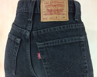 Sz 25 Vintage 512 Black Slim Fit Tapered Leg High Waisted Levis