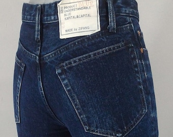Size 28 KAPITAL Jeans Made By Zipang 28X33 High Waisted Vintage Dark Wash Jeans Top Japanese Fashion For Mens And Womens Perfect Pair