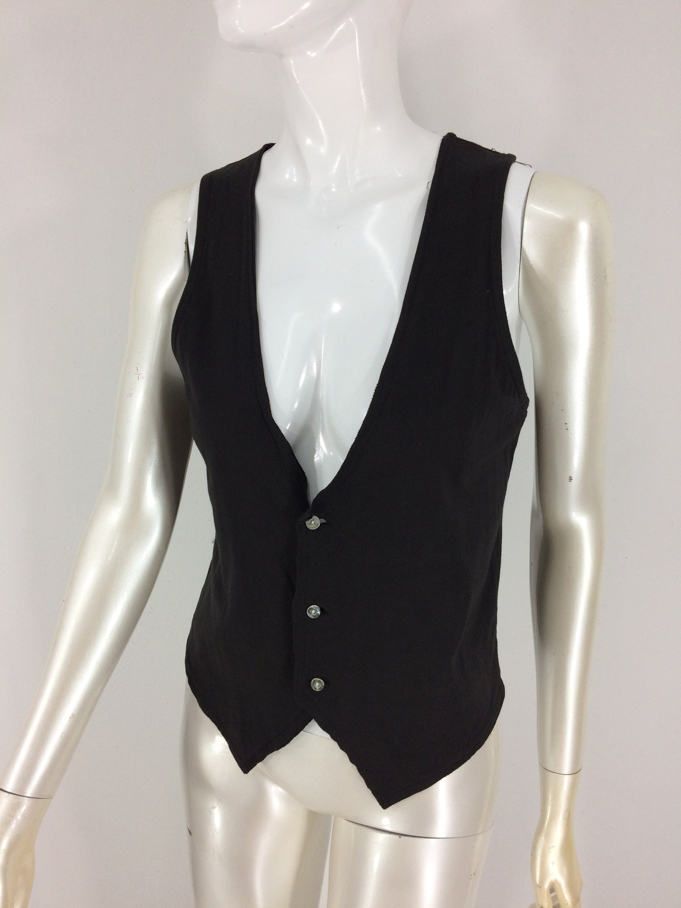 Number (N)ine Shirt Vest Tank Top Dark Brown Sleeve Less Button Down No Sew Style Number Nine Japan Fashion For Women.