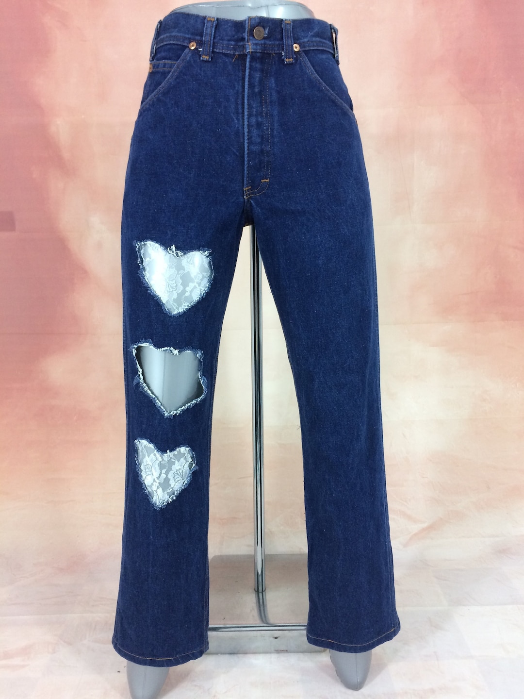 Taglia 30 Vintage 1970 Heart Cut-out Jeans Jeans a gamba dritta