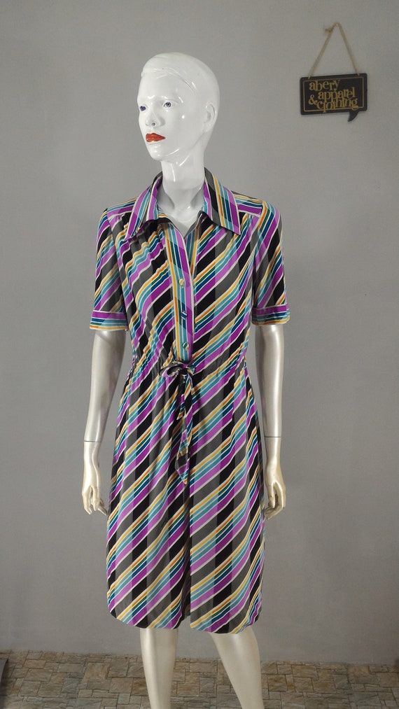 ARMONIA Vintage 70's Dress Colorful Bold Stripe Dr
