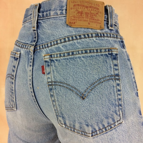 Size 29 Vintage Levi's 512 Distressed Painted Light Wash Denim 90s