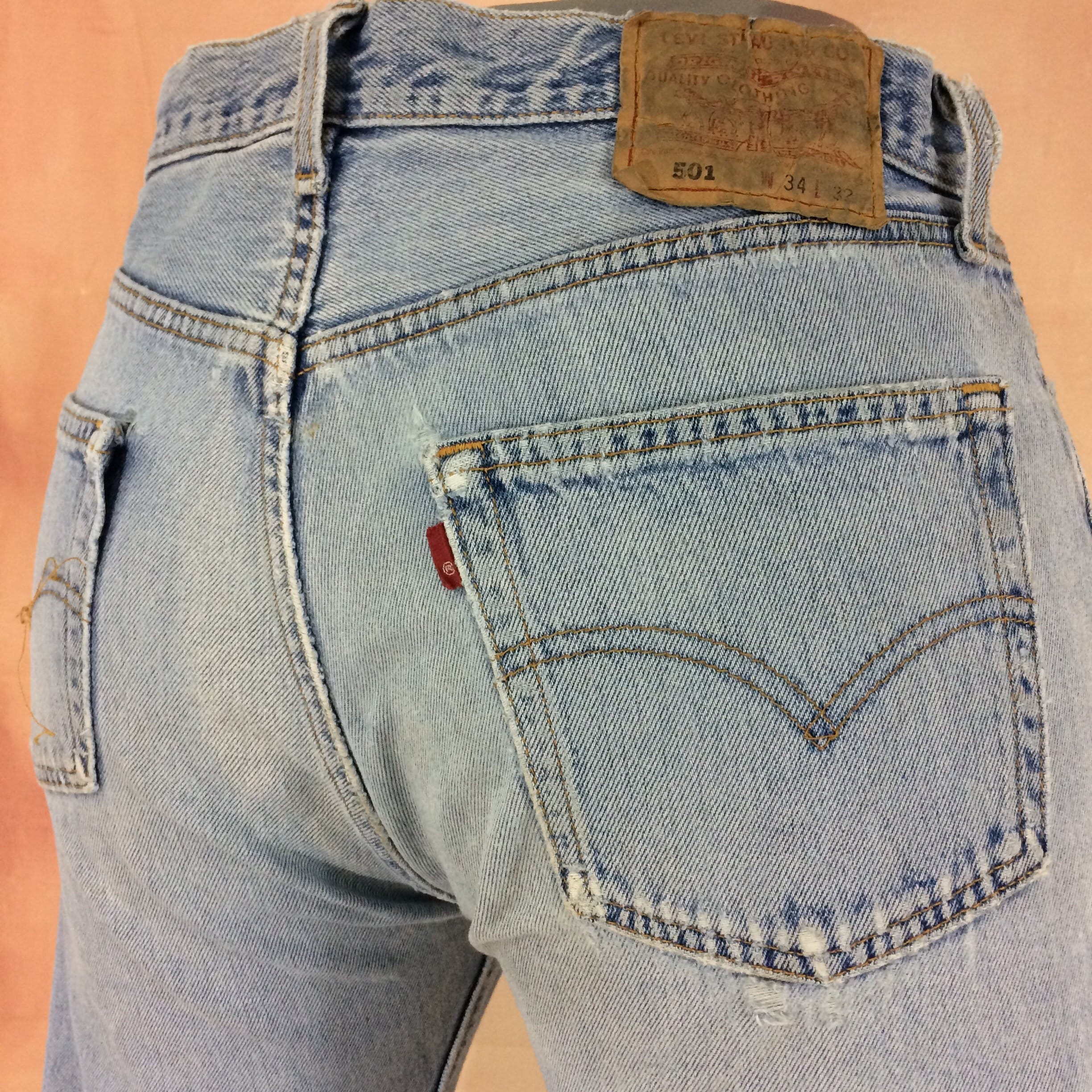 Size 33 Vintage 1990s Levi's 501 Distressed Jeans - Exposed Button Fly Jean, Made in USA, Waist 33 Size 33 Vintage 1990s Levi's 501 Distressed Jeans - Exposed Button Fly Jean, Made in USA, Waist 33