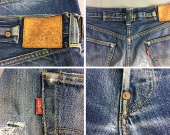 AberyApparelClothing Size 31 Vintage Levis Lvc 1940 201 Big E Selvedge Jeans High Waisted 90s Cinch Back Redline Jeans Distressed Faded Ripped Thrash Jeans