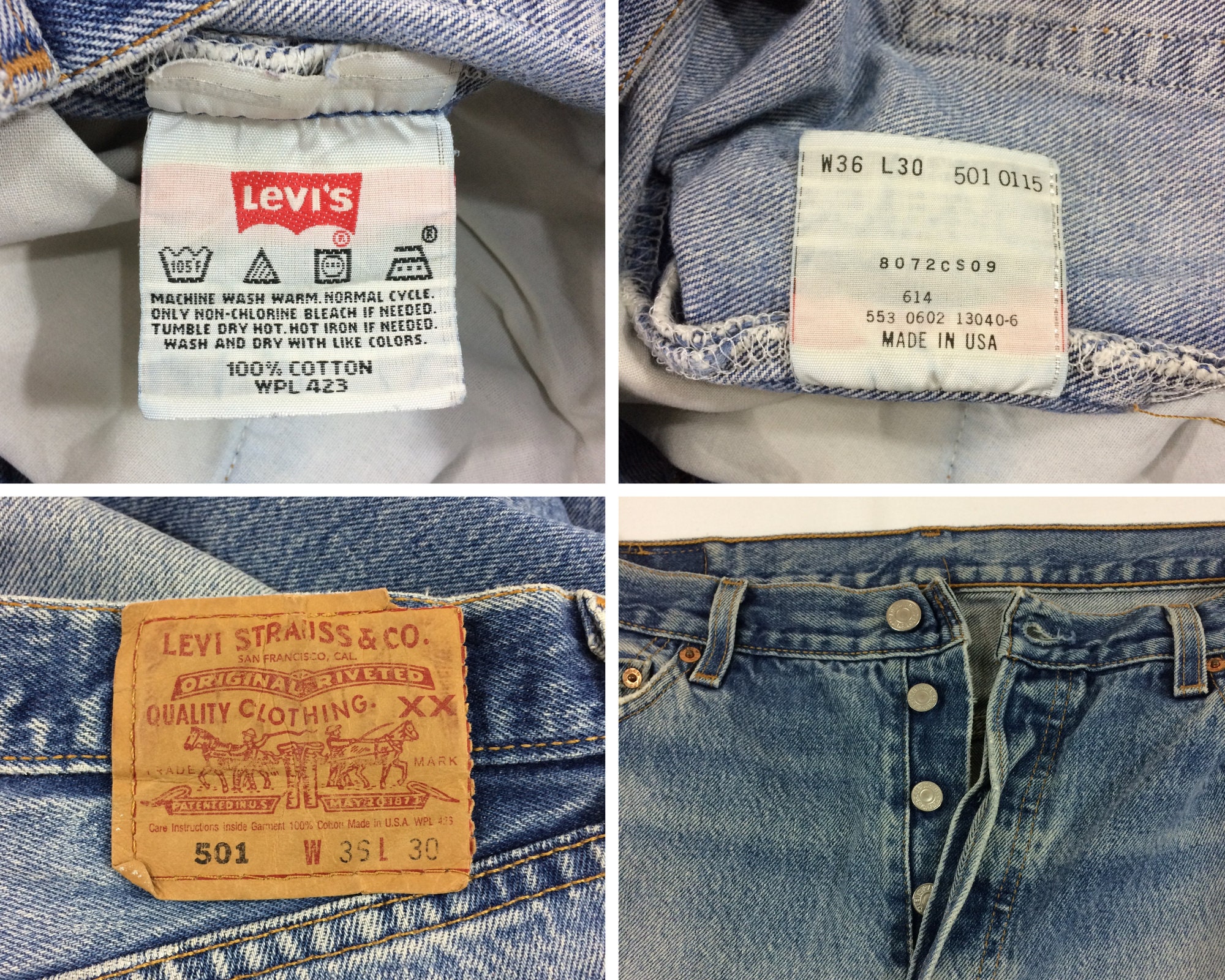 Size 34 Vintage Levis 501 W34 L27 Light Blue 90s Made in USA 