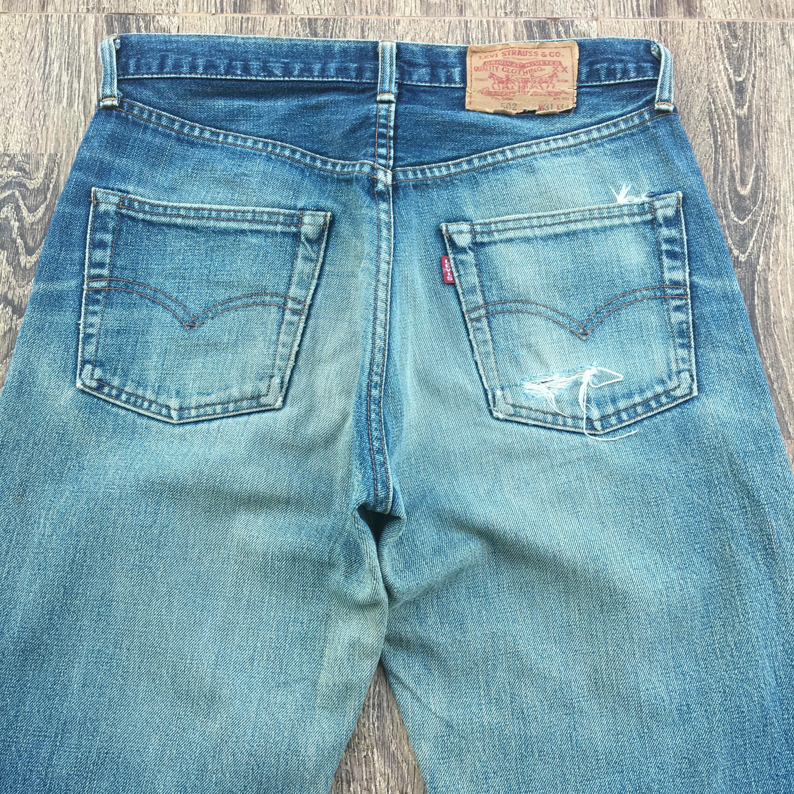 Vintage Levi's 502XX Selvedge Jeans – Size 30 Distressed Big E