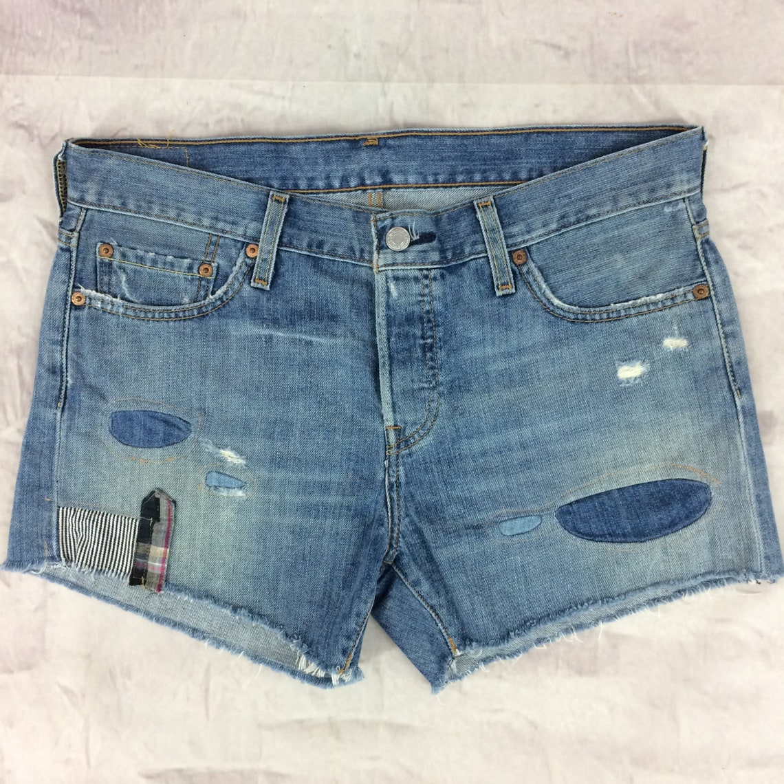 Sz 34 Levis 501 Jeans Cutoffs Patch Work Short Denim | Etsy