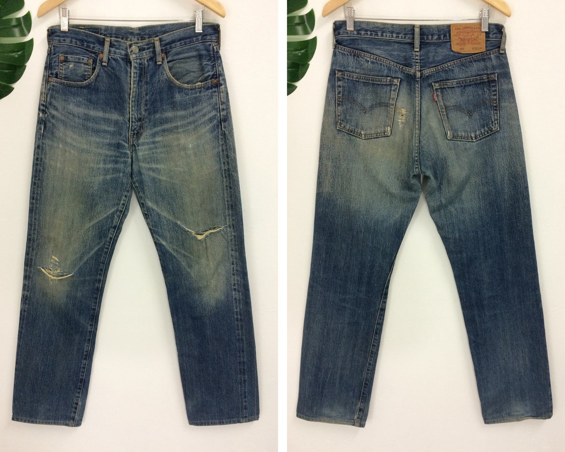 Vintage Levis 502xx Selvedge Jeans, Big E Redline Japan Distressed Denim, W31/32, foto 4 di 5