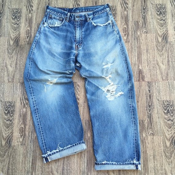 Vintage Levis 504 Selvedge Jeans, W31 L29, Baggy Fit Distressed 