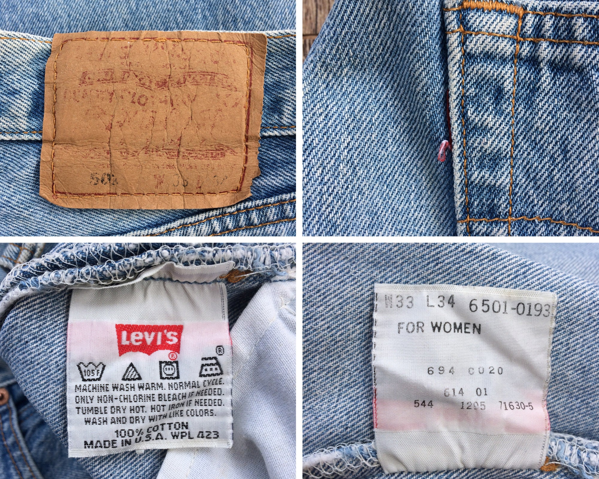 W32 L32 Vintage Levis 501 Light Blue Distressed Faded Denim Made