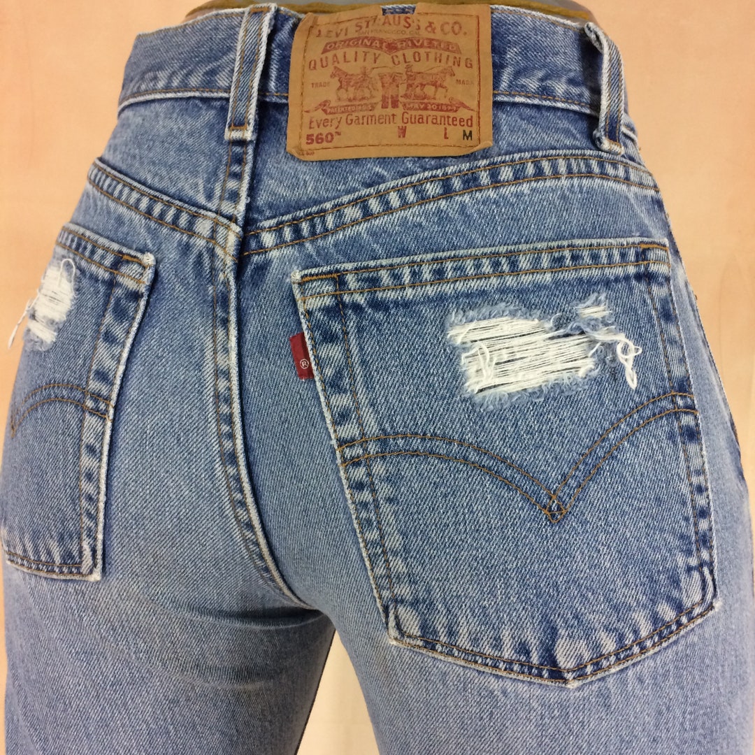 Size 26 Vintage Levis 560 Altered Reworked Light Wash Distressed Ripped ...