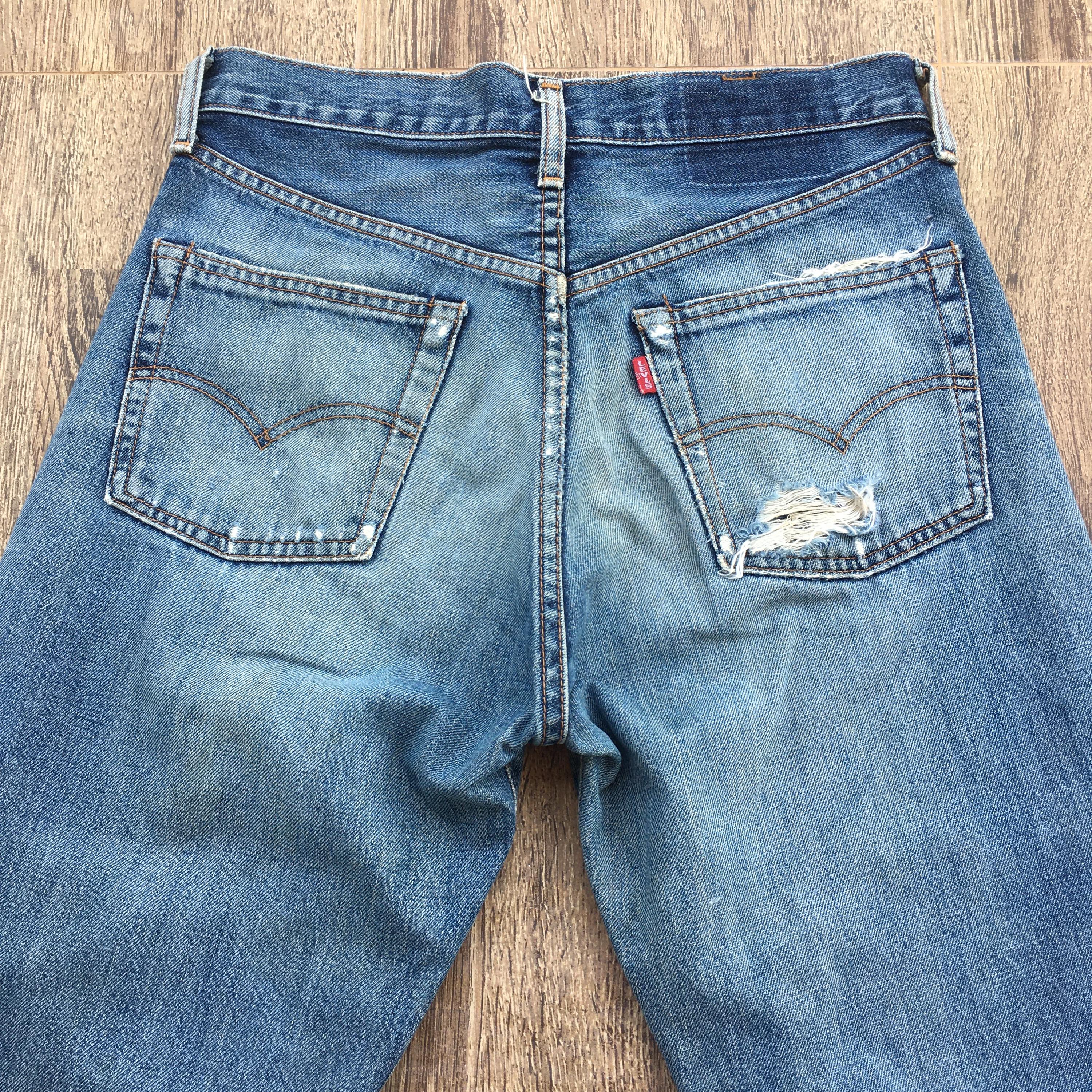 Vintage Levis 502XX Selvedge Jeans, Distressed Blue Denim, Size 29