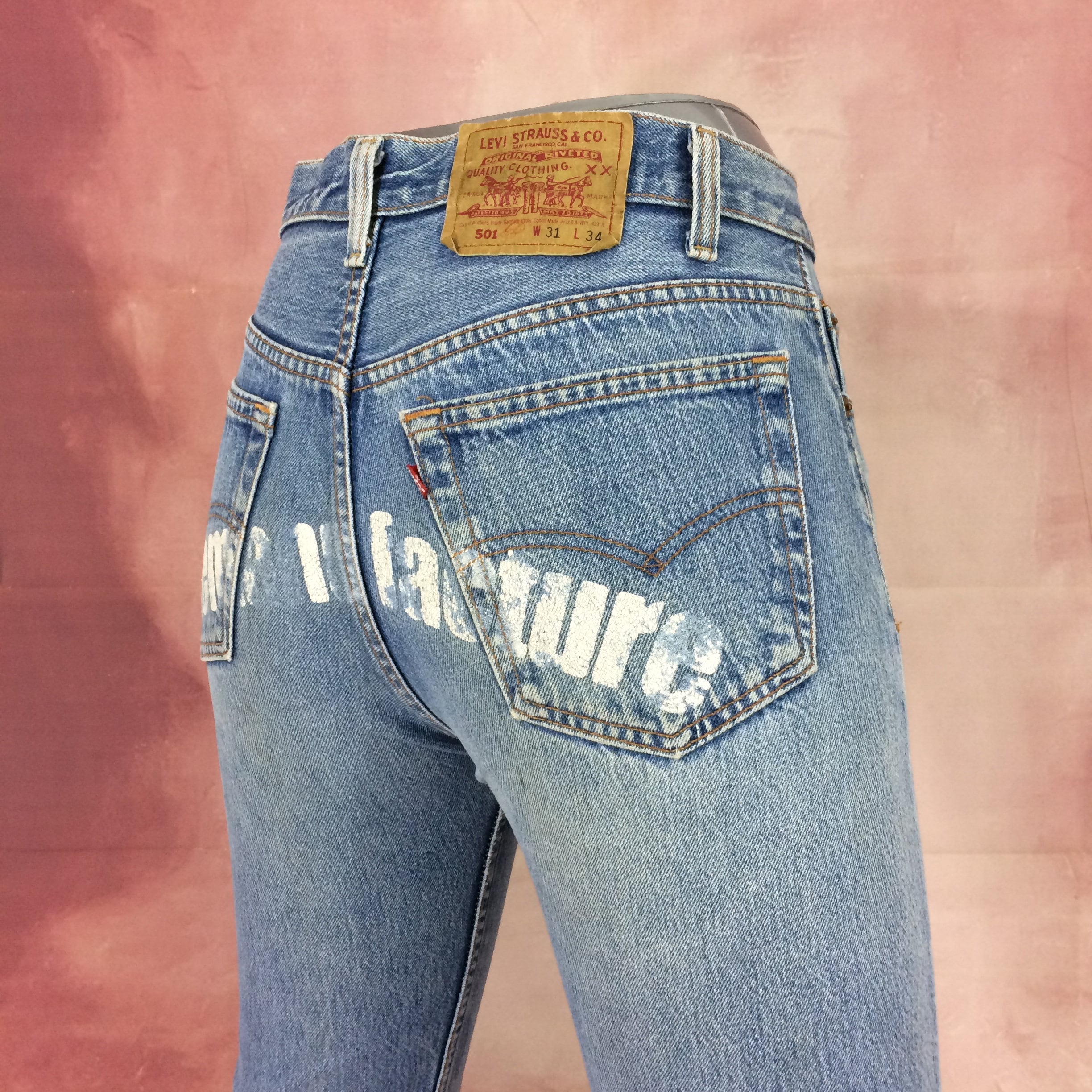 Sz 30 Vintage Levis 501 Women's Distressed Custom Wording - Etsy