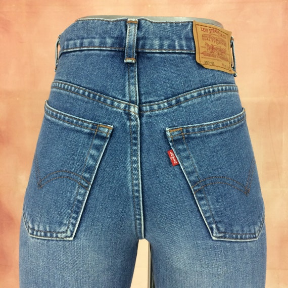 Size 26 Vintage Levis 303 Distressed Medium Wash Tiny Waist Jeans