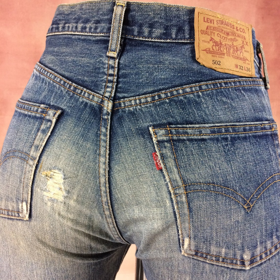 Vintage Levis 502xx Selvedge Jeans, Big E Redline Japan Distressed Denim, W31/32, foto 1 di 5