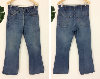 Vintage 70s Levis 646 Flare Jeans, Orange Tab Wide Leg Denim (size