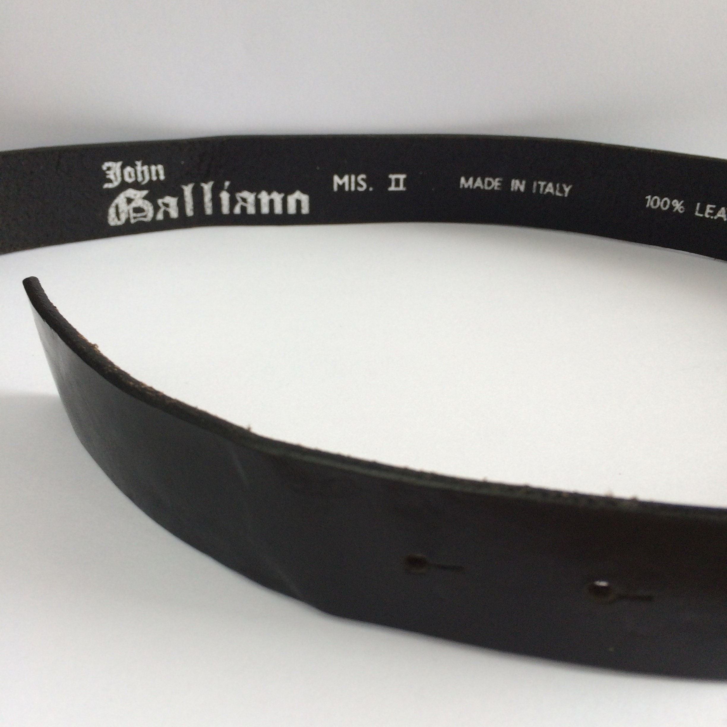 John Galliano Belt Black Leather JG Buckle Belt Size 26 27