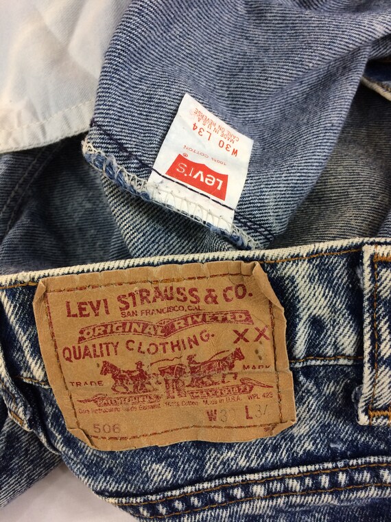 AberyApparelClothing Size 28 Vintage Levis 506 Jeans Made in USA 80s Acid Wash Jeans Red Tab Tapered Leg Slim Jeans Waist 28 Medium